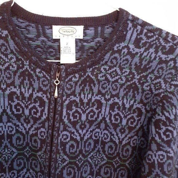 talbots cardigan sweater 100% cotton xs s 2 women's p petite blue black classic - Picture 2 of 5
